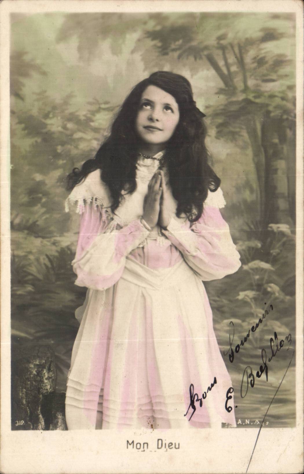 Fantaisie - Enfant - Mon Dieu - breathtaking little girl - CPA 