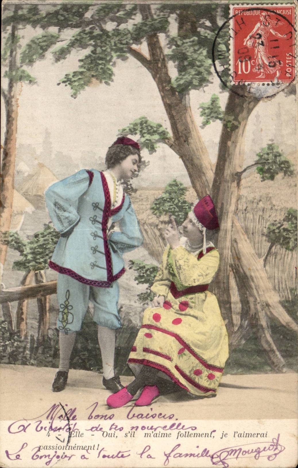 Deux personnages en costume d'époque — scène de dialogue amoureux — éditeur non visible