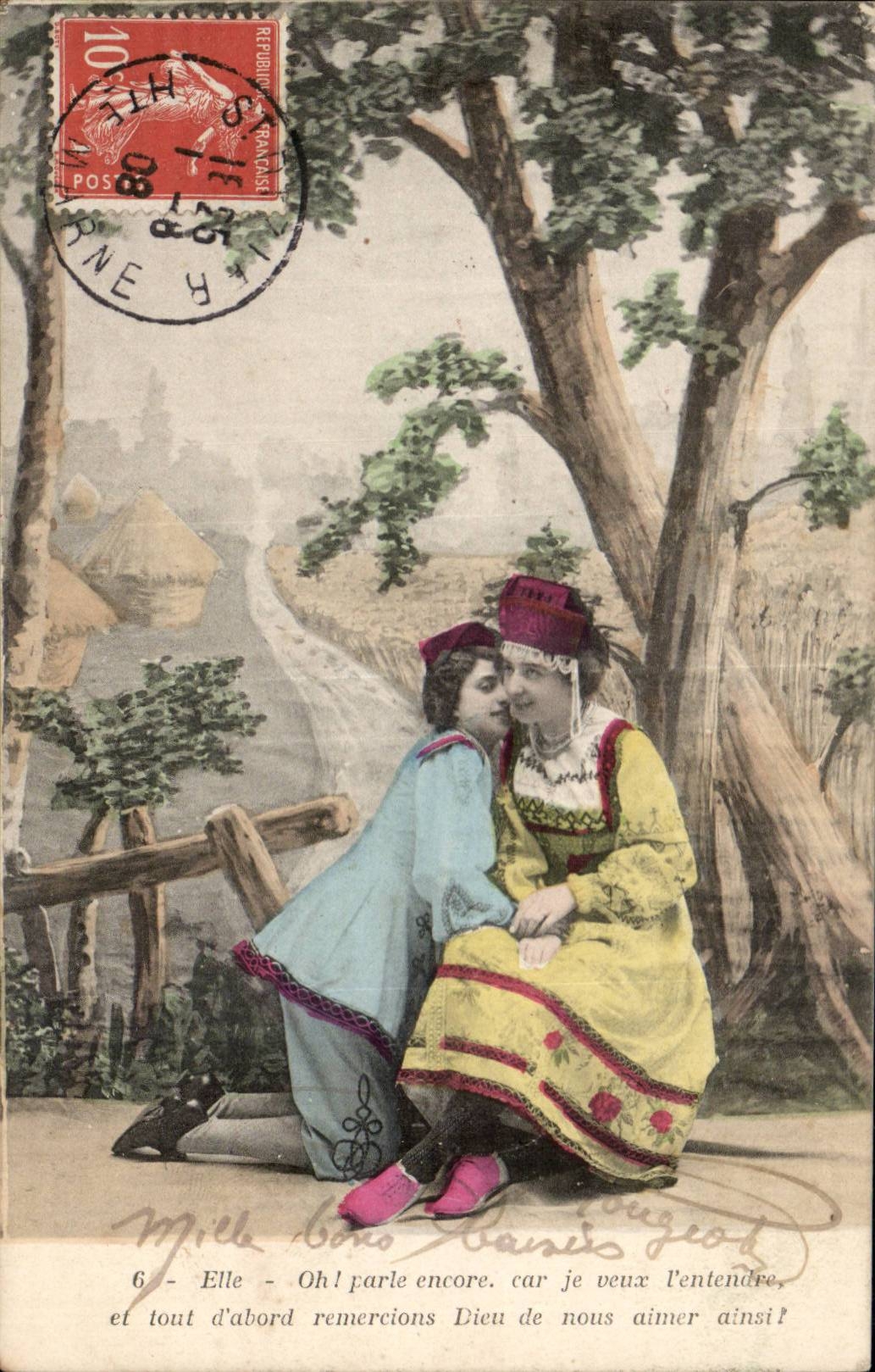 Deux femmes en tenue traditionnelle — scène sentimentale — éditeur non identifié, n° de série 6