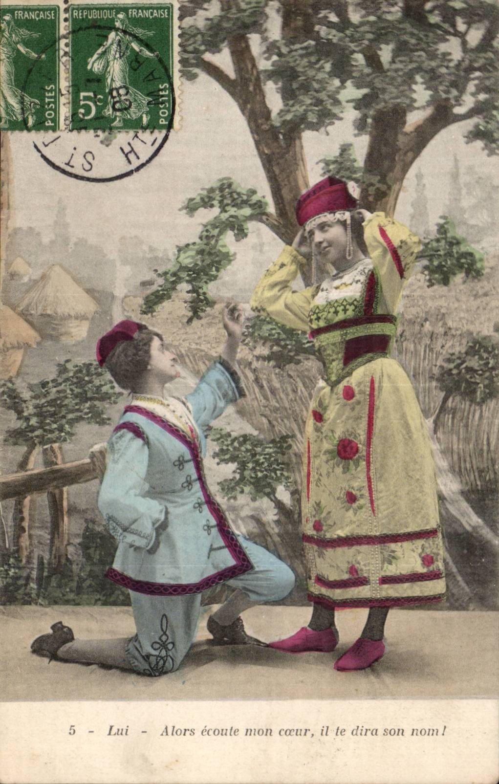 Jeune homme et jeune femme en costume traditionnel — scène amoureuse — éditeur inconnu, n°5