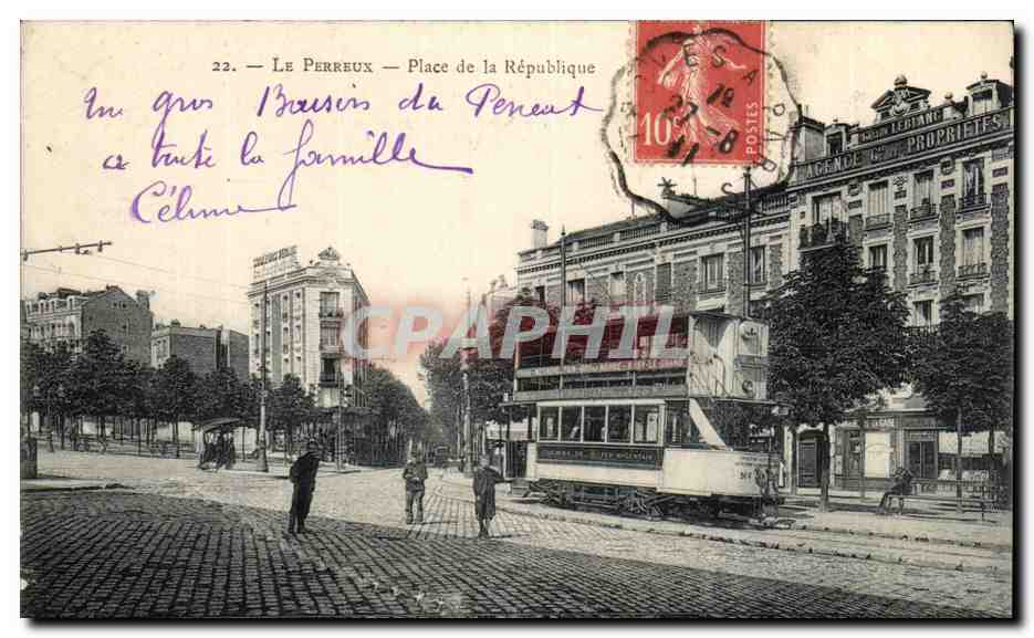 Le Perreux CPA Place de la Republique (tramway chemins de fer nogentais Noisy le Grand)