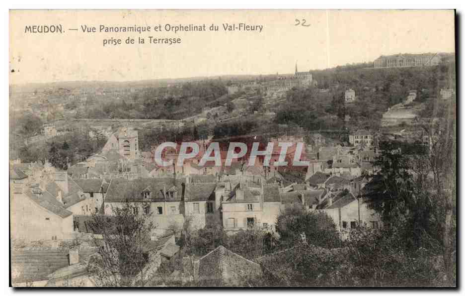 Meudon CPA Vue panoramique et orphelinat du Val Fleury prise de la terrasse