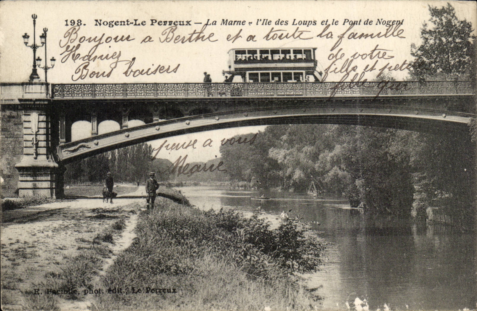 Nogent-Le Perreux — La Marne, l’Île des Loups et le Pont de Nogent — E. Faciole, phot. édit. Le Perreux