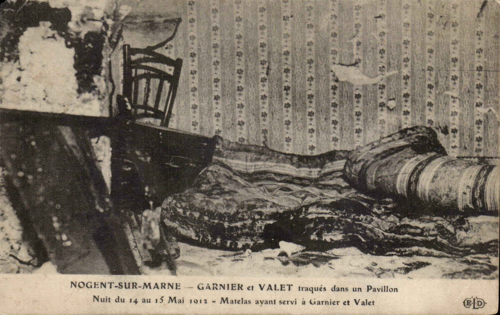 Nogent sur Marne CPA Garnier et Vallet traques dans un pavillon Nuit du 14 au 15 mai 1912 Matelas ayant servi (crime)