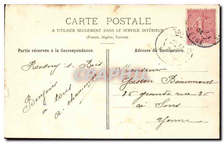 Rosny sous bois CPA La gare (train) — Rückseite