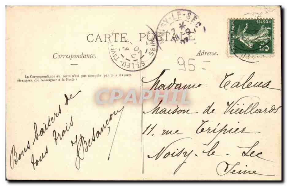 Saint Leu Taverny CPA Le carrefour de la rue de Pontoise et de la rue de Boissy — Rückseite