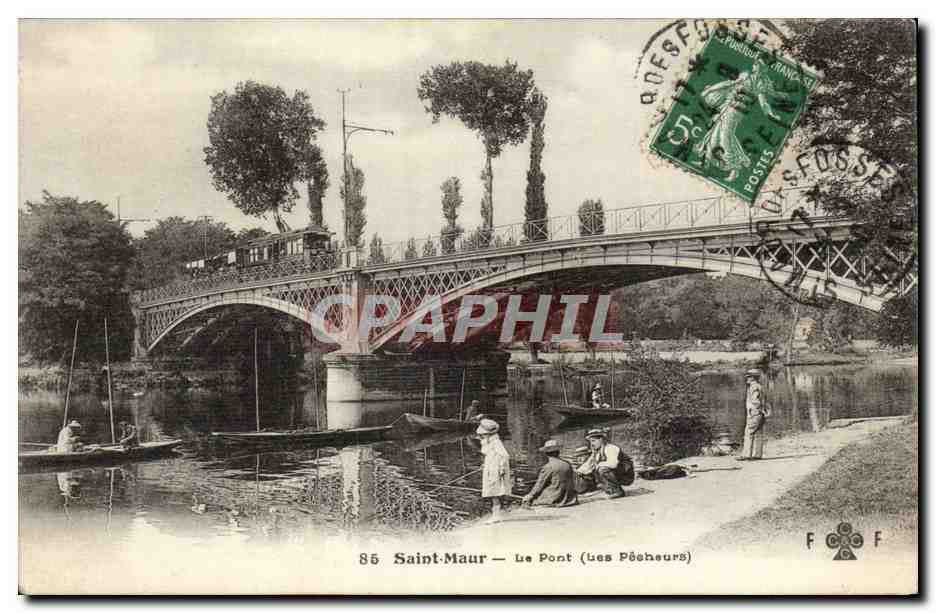 Saint Maur CPA Le pont (les pecheurs train)