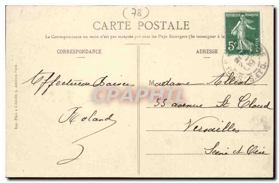 Saint Germain en Laye CPa L'eglise Station de tramway (train trains) TOP — Verso