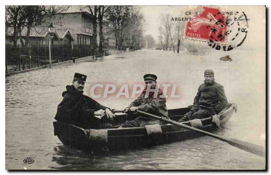 Argenteuil CPA Crue de la Seine Le courrier (postes postier mail facteur) TOP