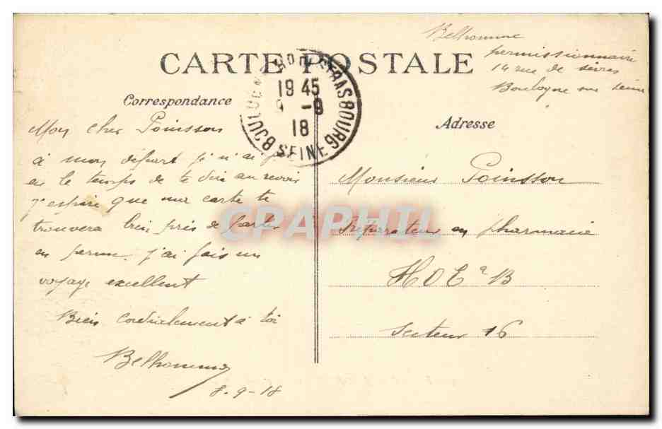 Boulogne sur Seine CPA Grande rue — Rückseite