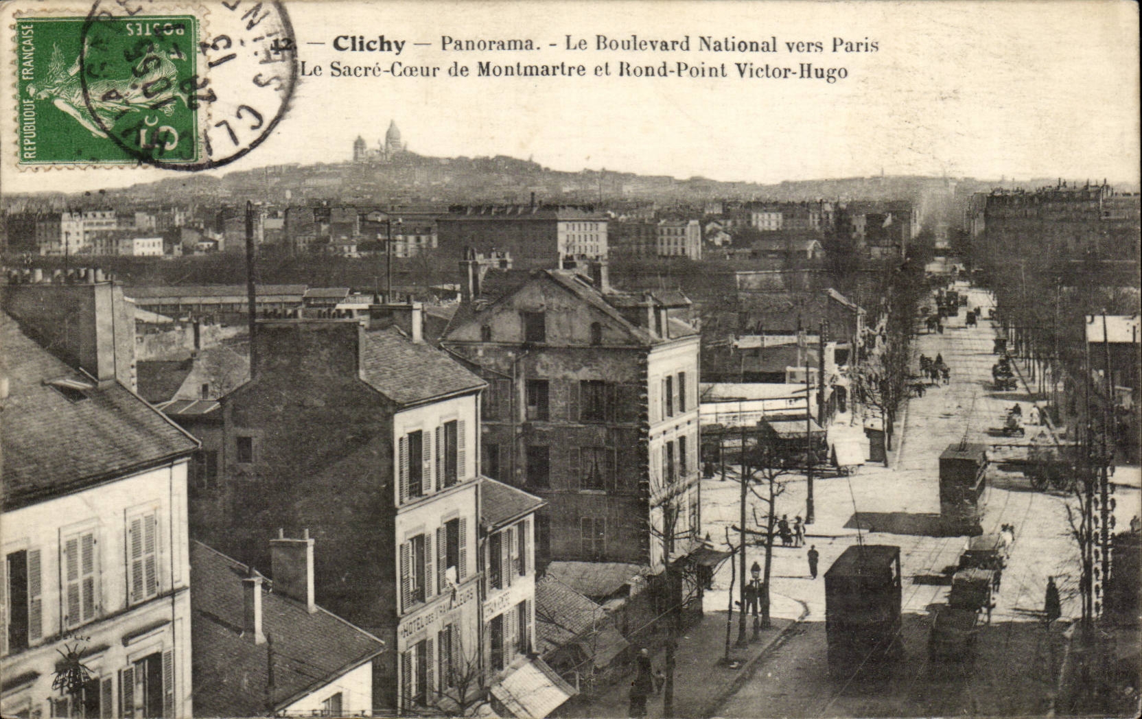 Clichy CPA le boulevard national vers Paris Sacre Coeur de Montmartre et rond point Victor Hugo
