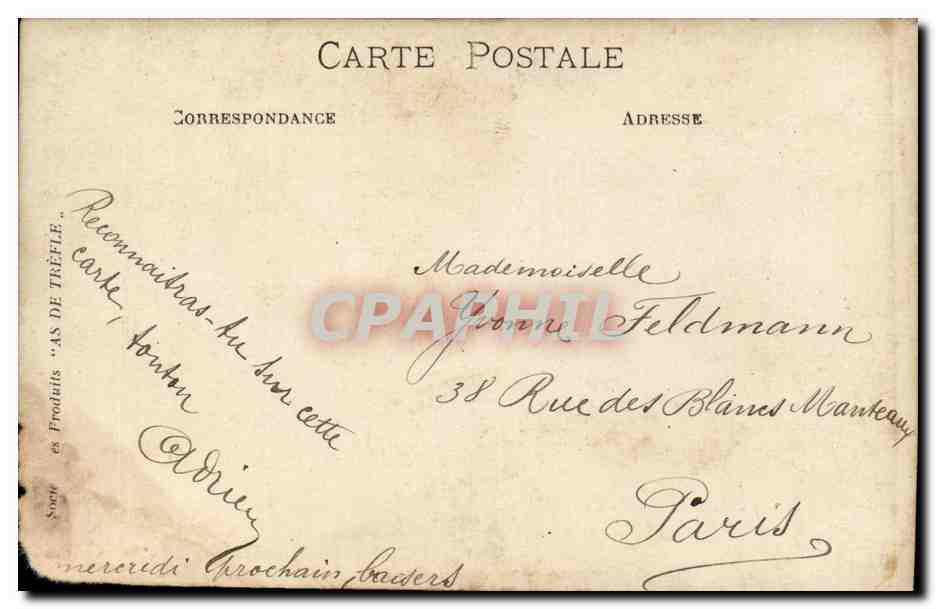 CARTE PHOTO Soldat militaria Yvonne Feldmann Rue des Blancs Manteaux a Paris — Rückseite
