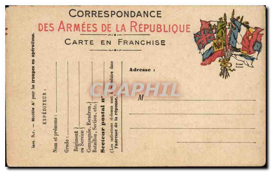Correspondance des Armées de la République — Carte en franchise — Modèle A — Éditeur non visible
