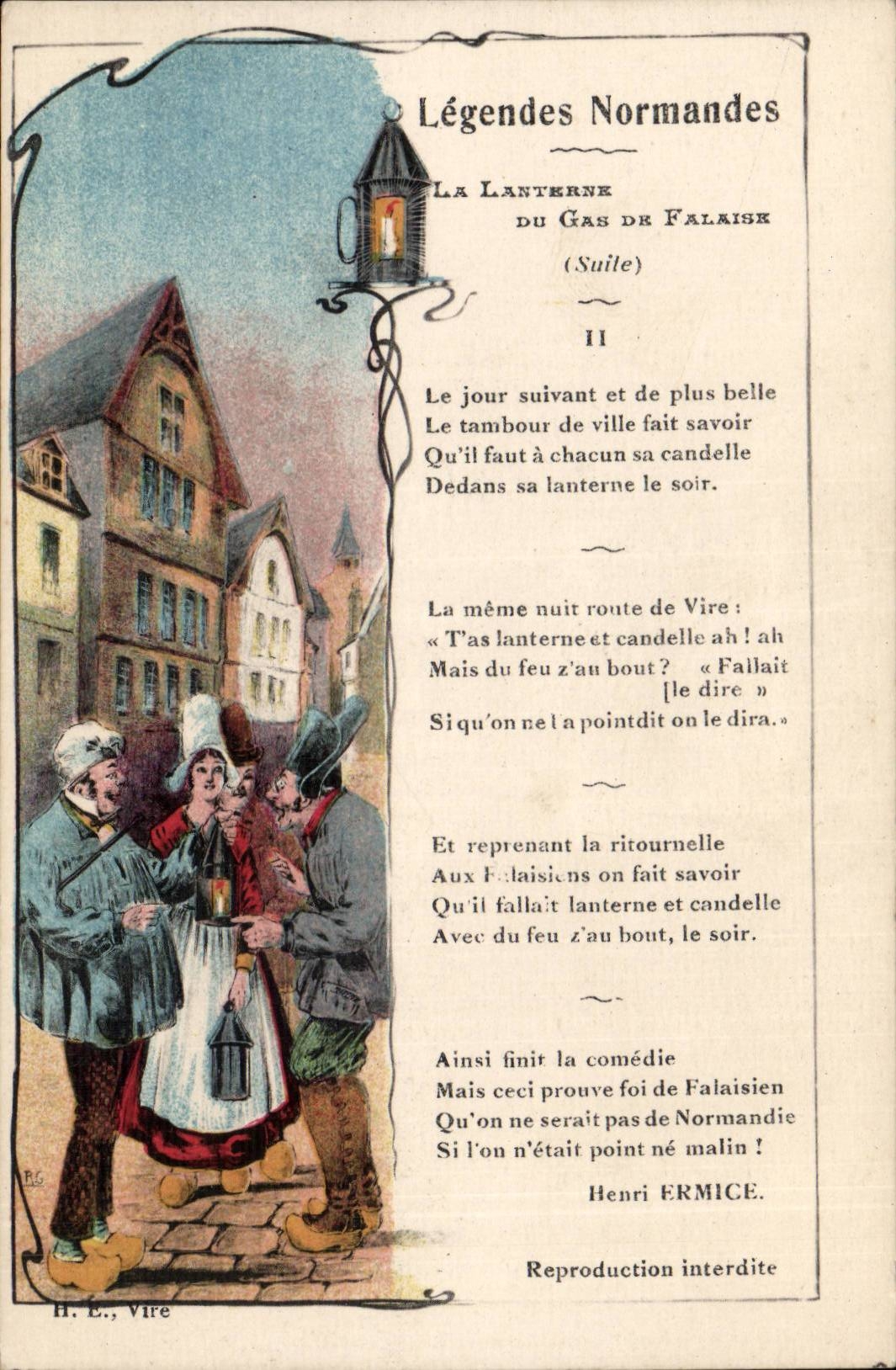 legendes normandes CPA La lanterne du gas de Falasie Vire Chanson Folklore