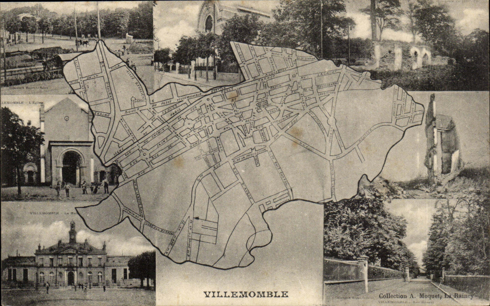 Villemombie — Carte postale illustrée avec plan et vues — Collection A. Moquet, Le Raincy
