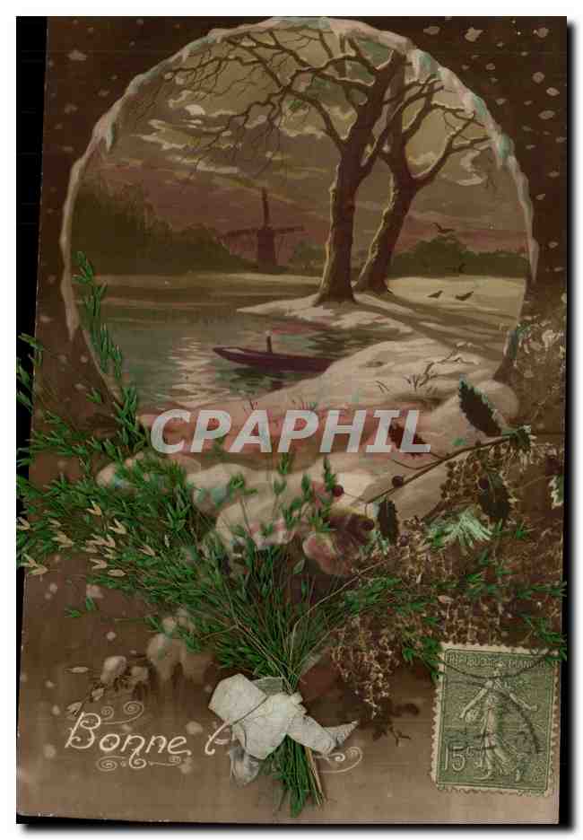 Fete - Bonne Annee - Vrai fleurs seches - 1917 - CPA 