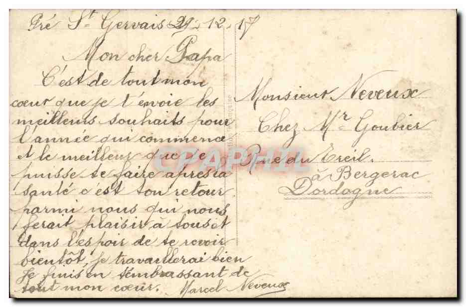Fete - Bonne Annee - 1917 - CPA  — Rückseite