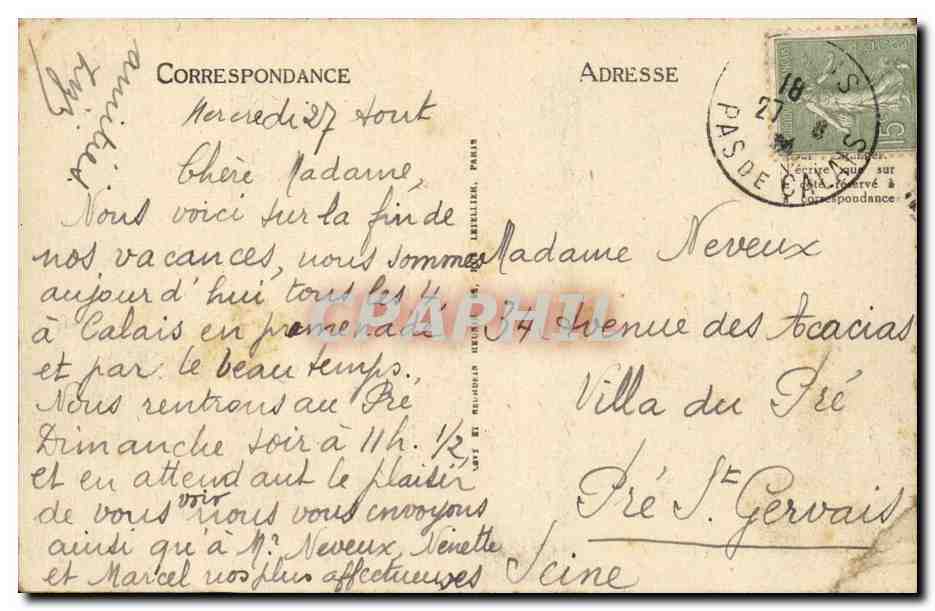 Environ de Calais — Les Falaises du Blanc-Nez — LL, n°122 — Rückseite