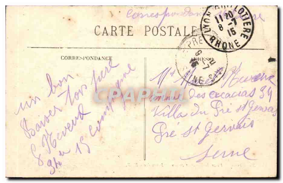 Lyon - Place Bellecour et coteau de Fourviere - CPA  — Verso