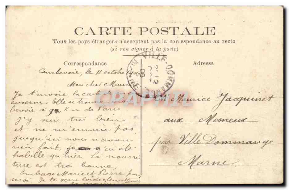 Courbevoie CPA Caserne d'infanterie — Rückseite