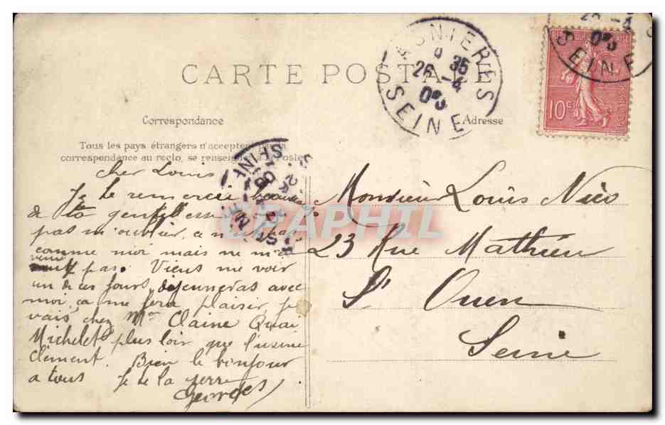 Gennevilliers CPA la mairie — Rückseite
