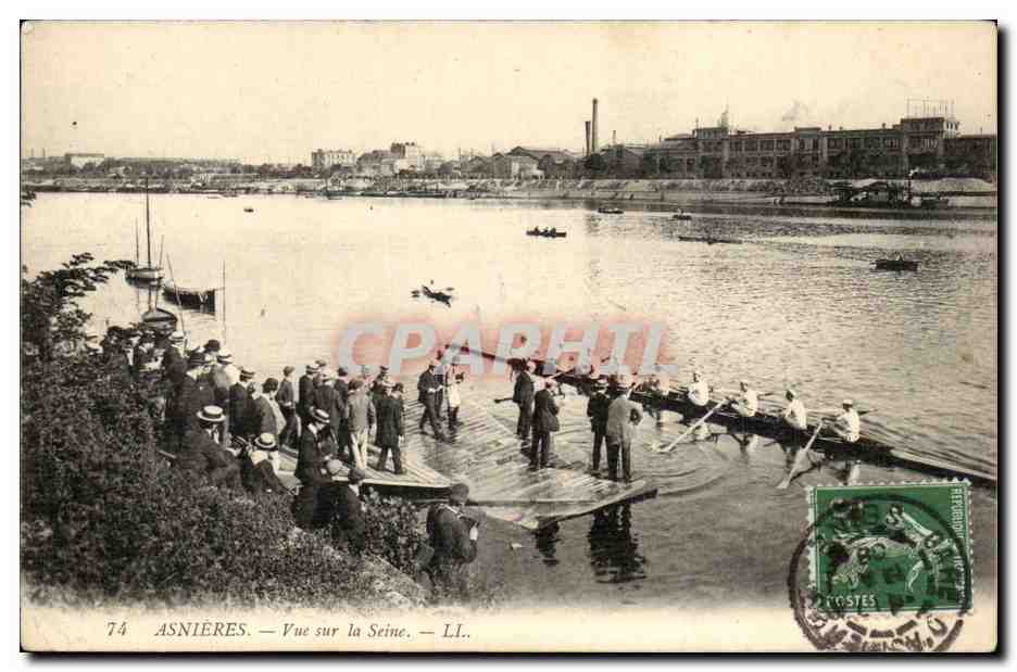 Asnieres CPA Vue sur la Seine (bateau rowling)