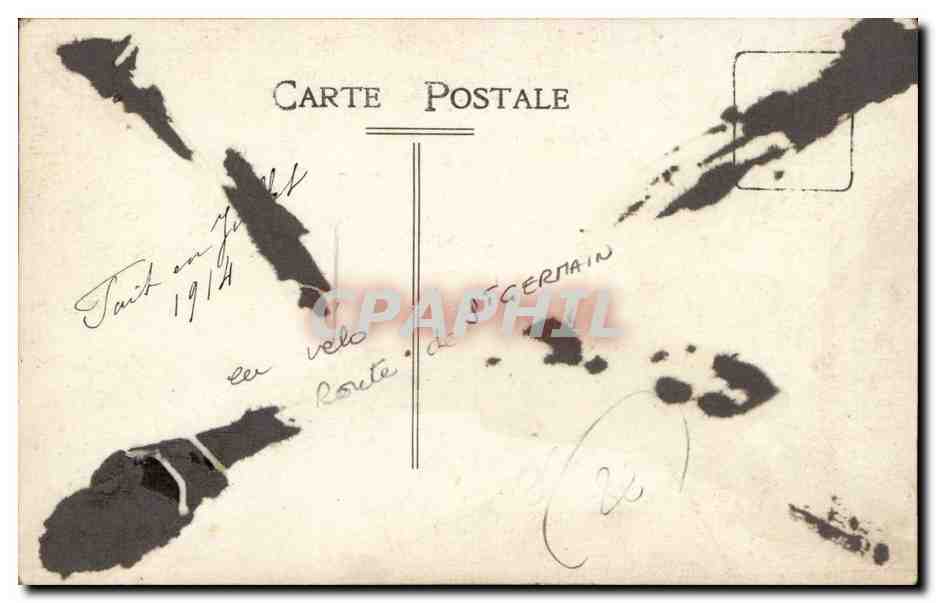 Cyclistes sur un pont — Taintigny, 1914 — Carte postale anonyme — Rückseite