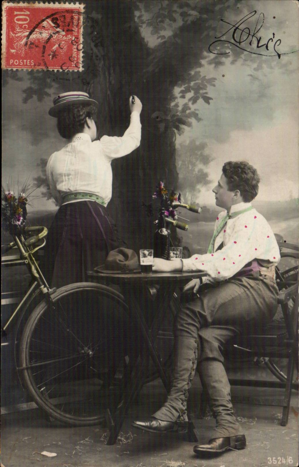 Jeune couple à table — scène de café — éditeur Lohic, n° 3524/6