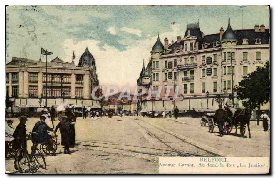 Belfort — Avenue Carnot, au fond le fort « La Justice » — éditeur non visible