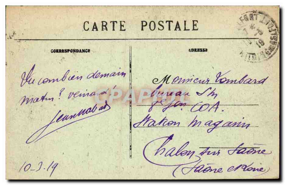 Belfort CPA place d'armes Eglise Saint Christophe Le chateau — Verso