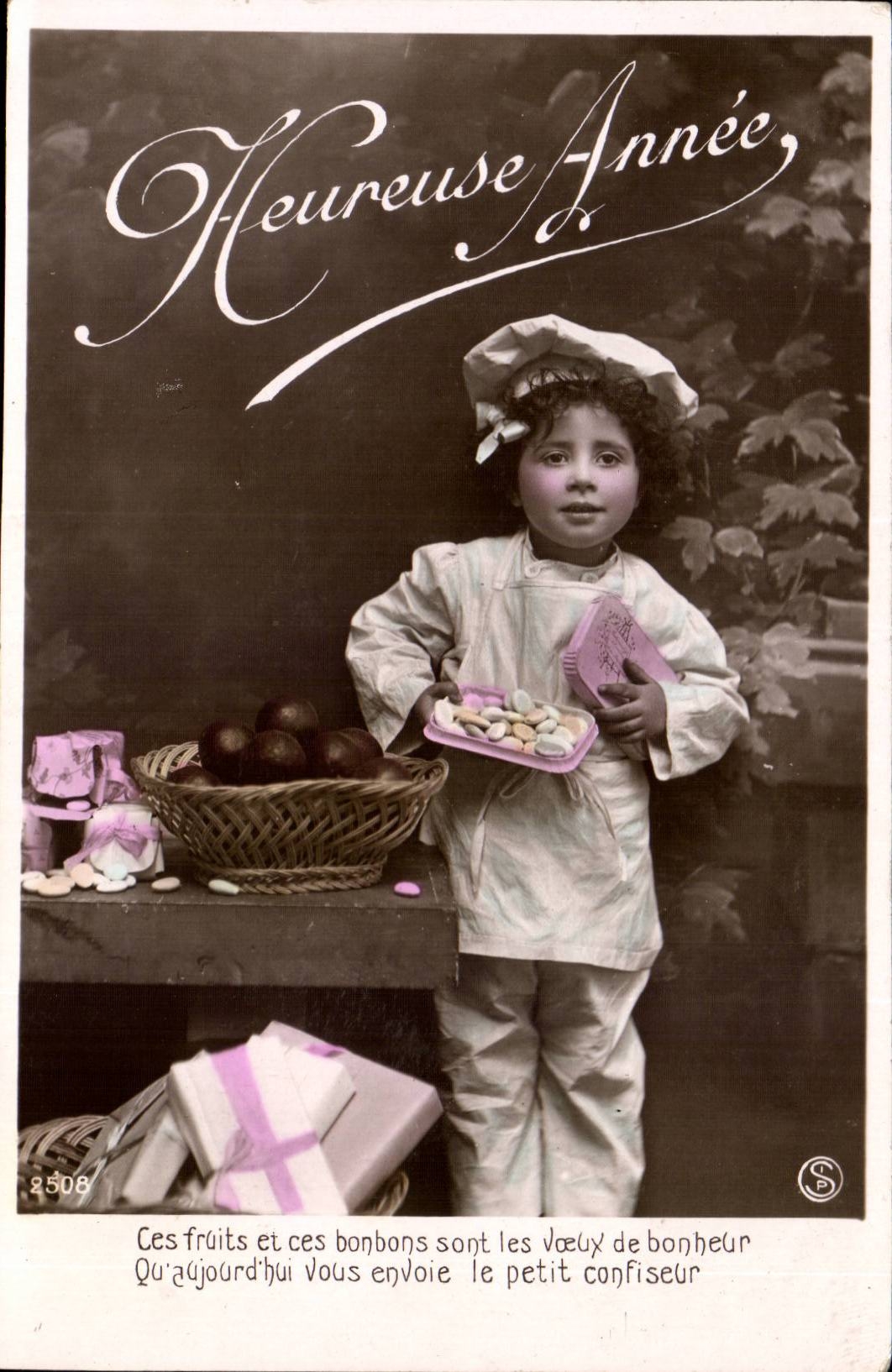 CPA Fantaisie Enfant Heureuse Annee (patissier cuisine)