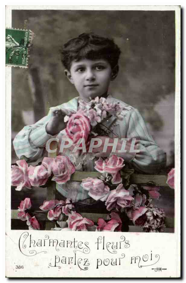 CPA Fantaisie Garcon Enfant Charmantes fleurs parlez pour moi