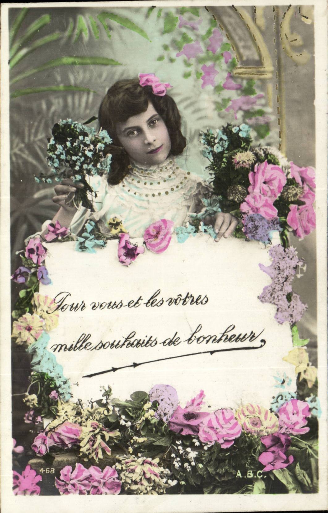 CPA Fantaisie Fille Pour vous et les votres mille souhaits de bonheur
