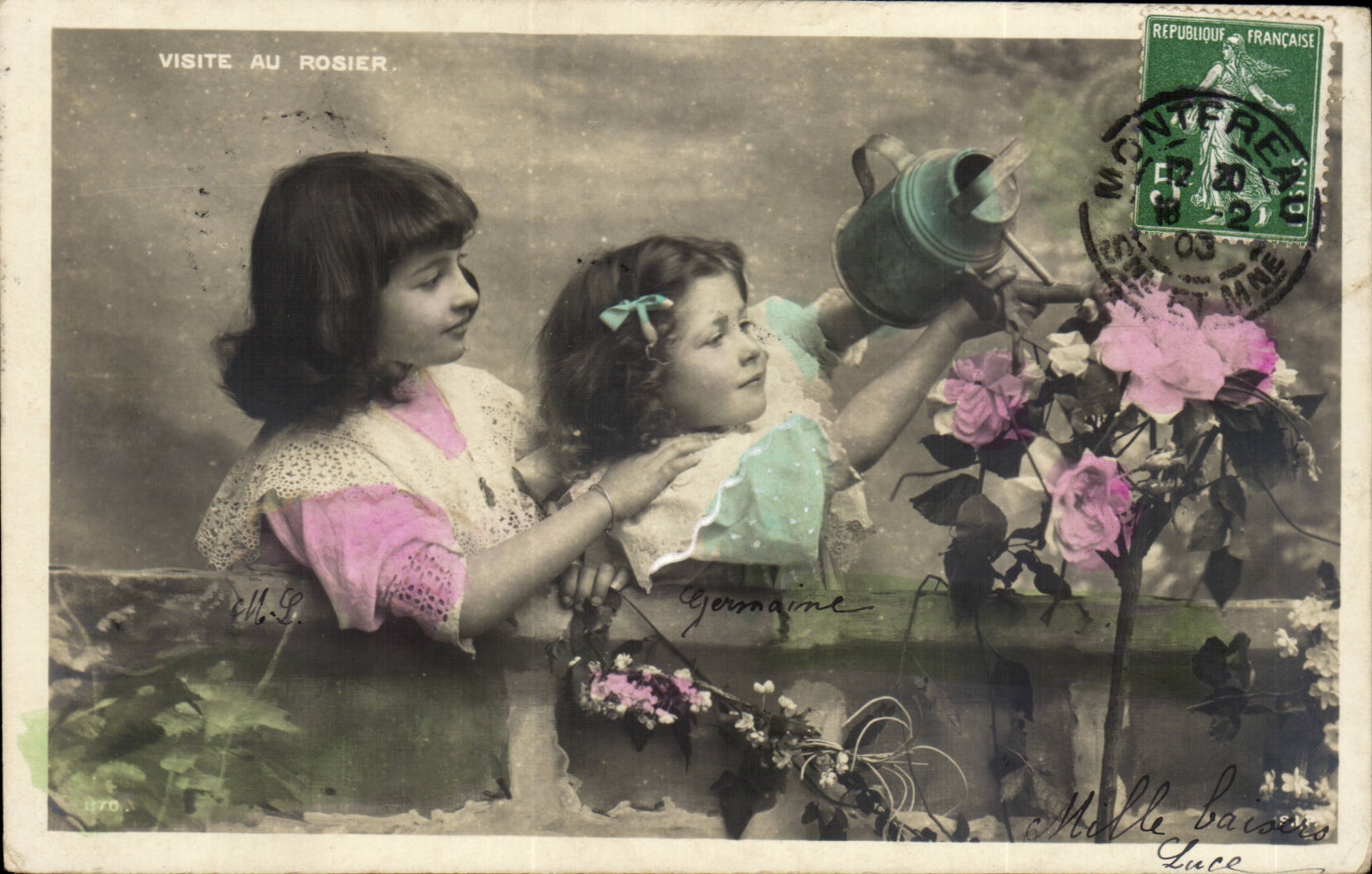 CPA Fantaisie Enfants Visite au rosier