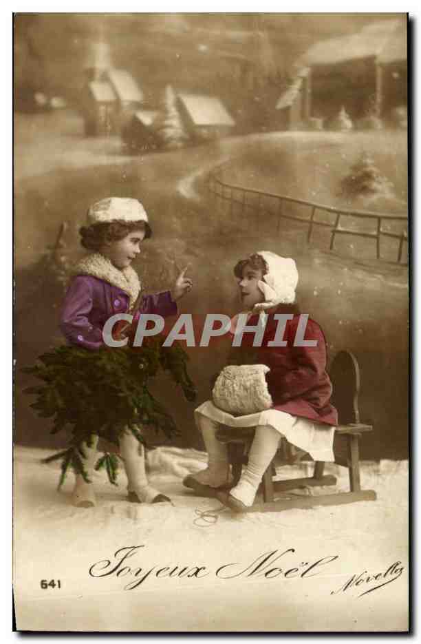 Deux enfants enneigés — scène de Noël — Növella, n° 641
