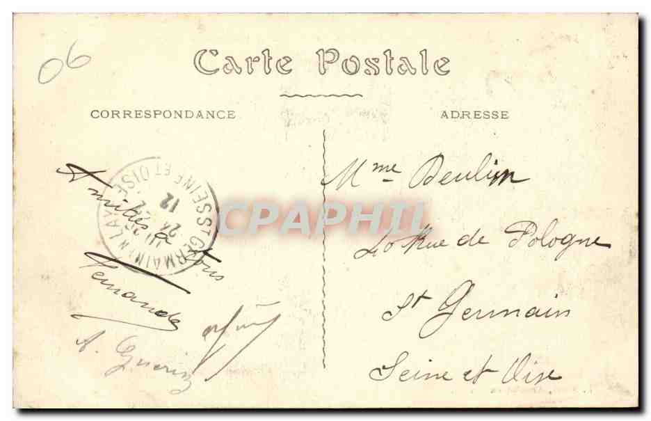 Nice Cimiez CPA Jardin public La statue de la poesie pastorale — Verso