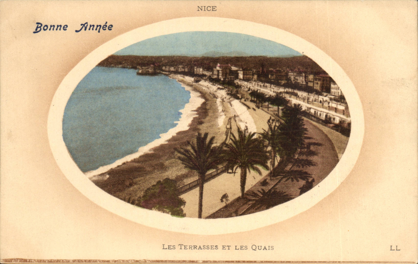 Nice CPA Bonne annee Les terrasses et les quais