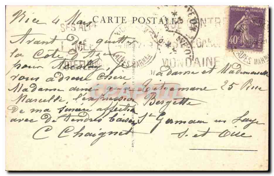 Nice CPA Jardins Albert 1er et le Mont Boron  — Back