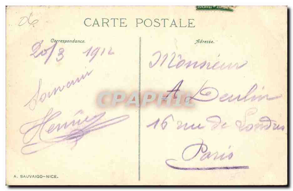 Menton CPA La vieille ville — Verso