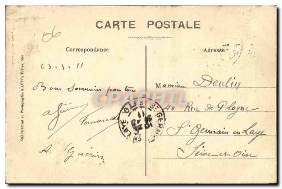 Menton CPA CArte du littoral de Nice a Menton — Rückseite