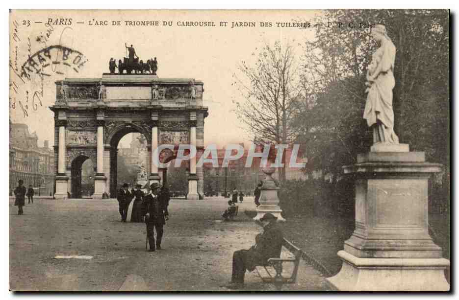 Paris CPA L'arc de triomphe du CArrousel et ajrdin des Tuileries