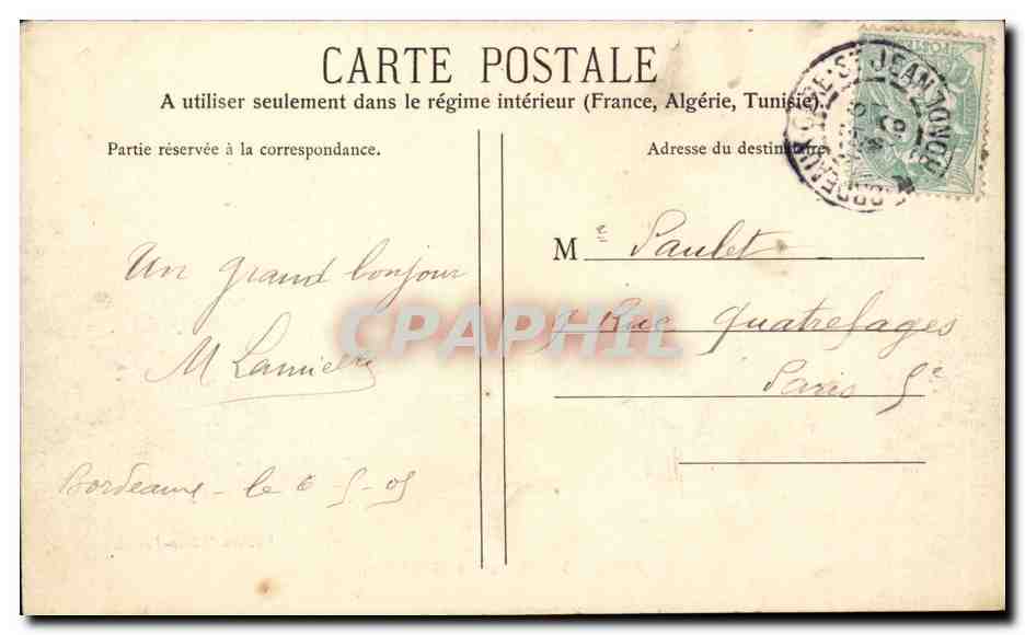 Bordeaux CPA Monument Gambetta — Verso