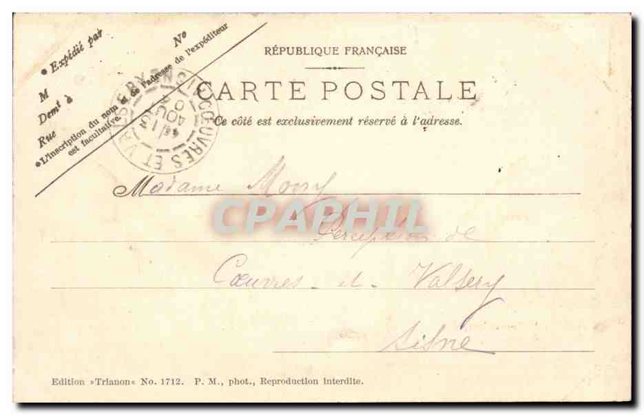 Forêt de Villers-Cotterets — Tombe du Sous-Lieutenant Mary — Édition 'Trianon' No. 1712 — Back