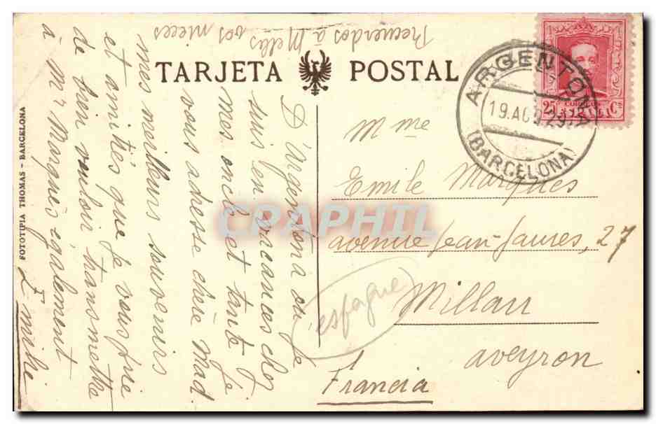 Espagne Spain Espana Argentona CPA Pulpito de la Iglesia Parroquial  — Rückseite