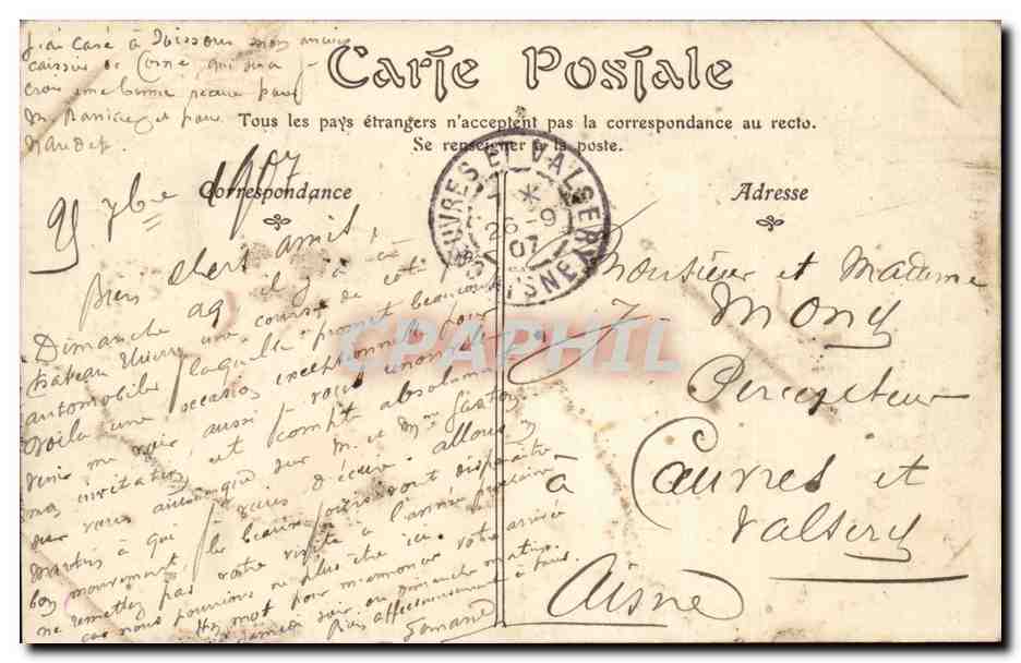 Château-Thierry — La Tour du vieux Château et la Rue de la Barre — ND: Prof — Verso