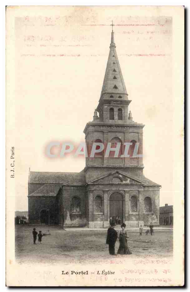 Le portel CPA L'eglise (publicite Galeries du temple a Paris)