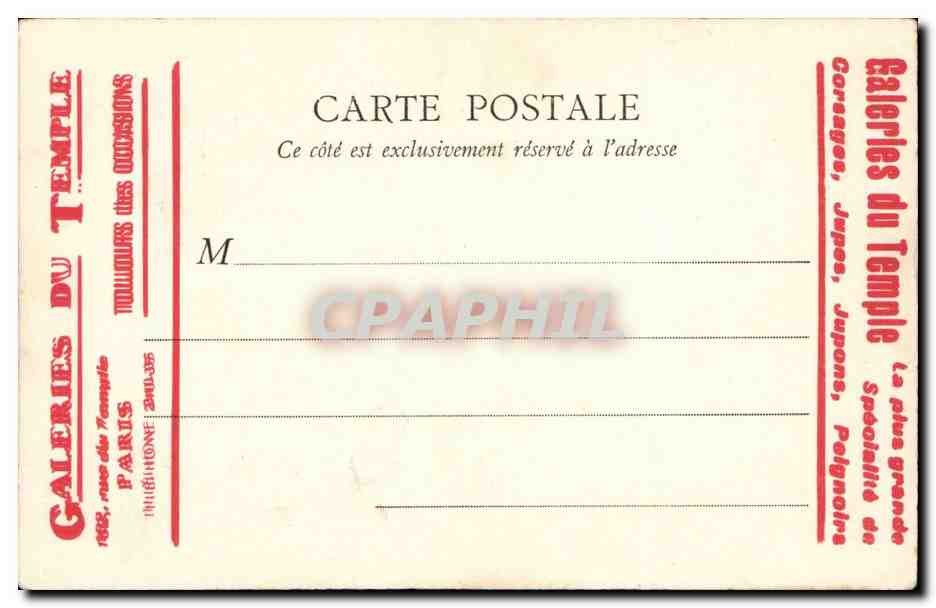 Le portel CPA L'eglise (publicite Galeries du temple a Paris) — Rückseite