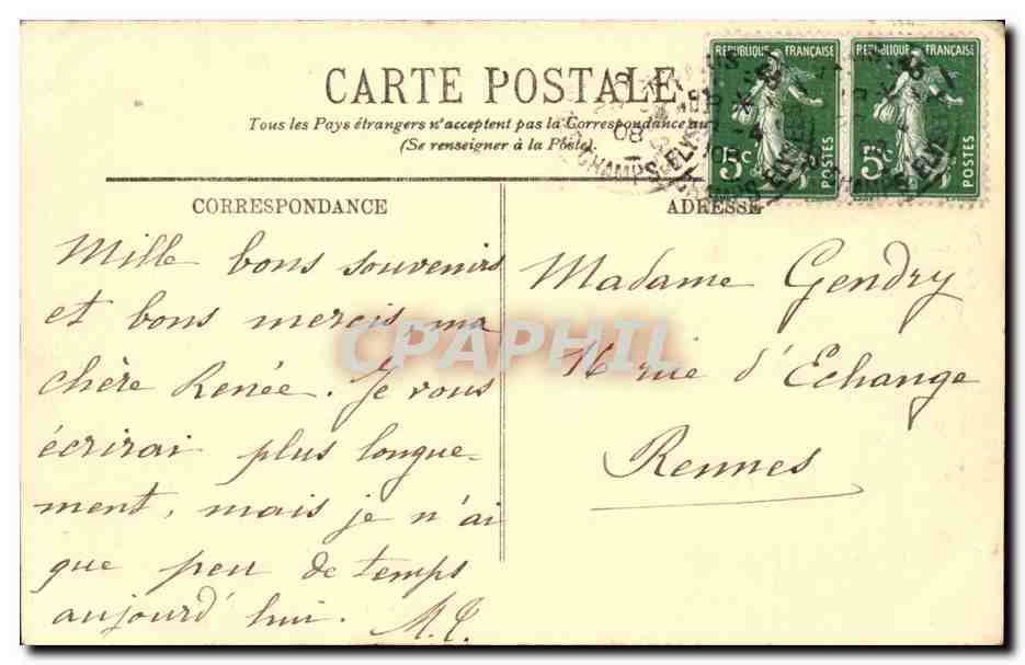Paris CPA Arc de TRiomphe et les Champs Elysees — Verso