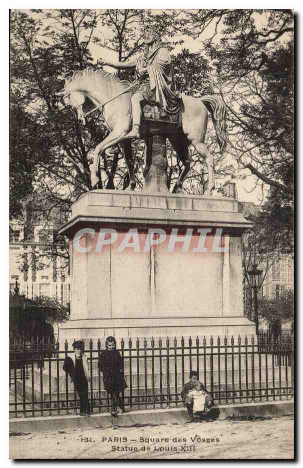 Paris CPA Square des Vosges Statue de Louis XIII