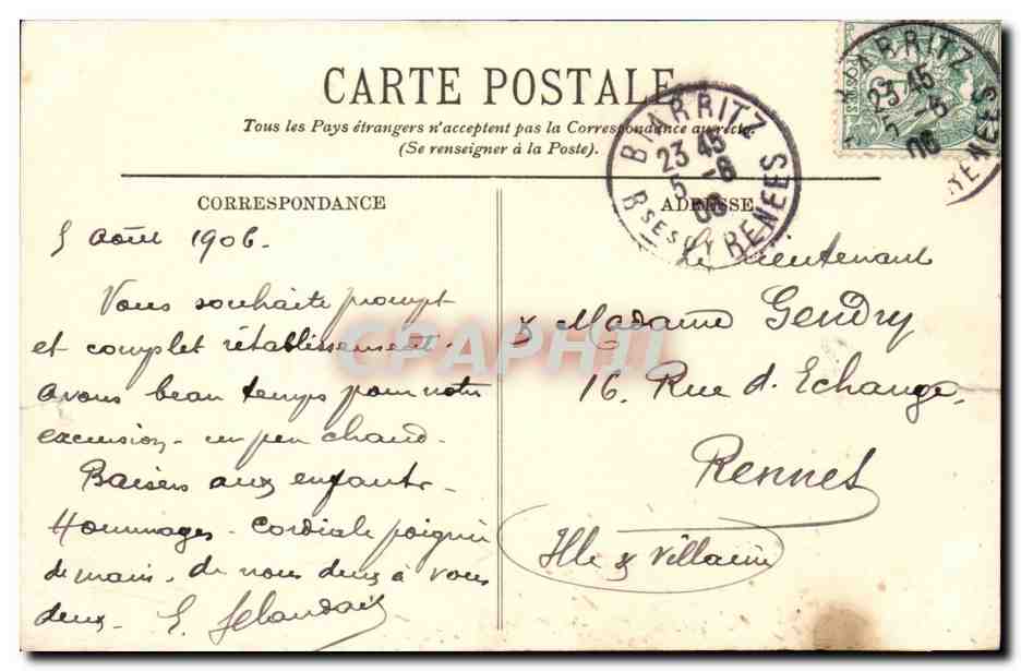 Biarritz CPA La grande plage Maree basse — Verso